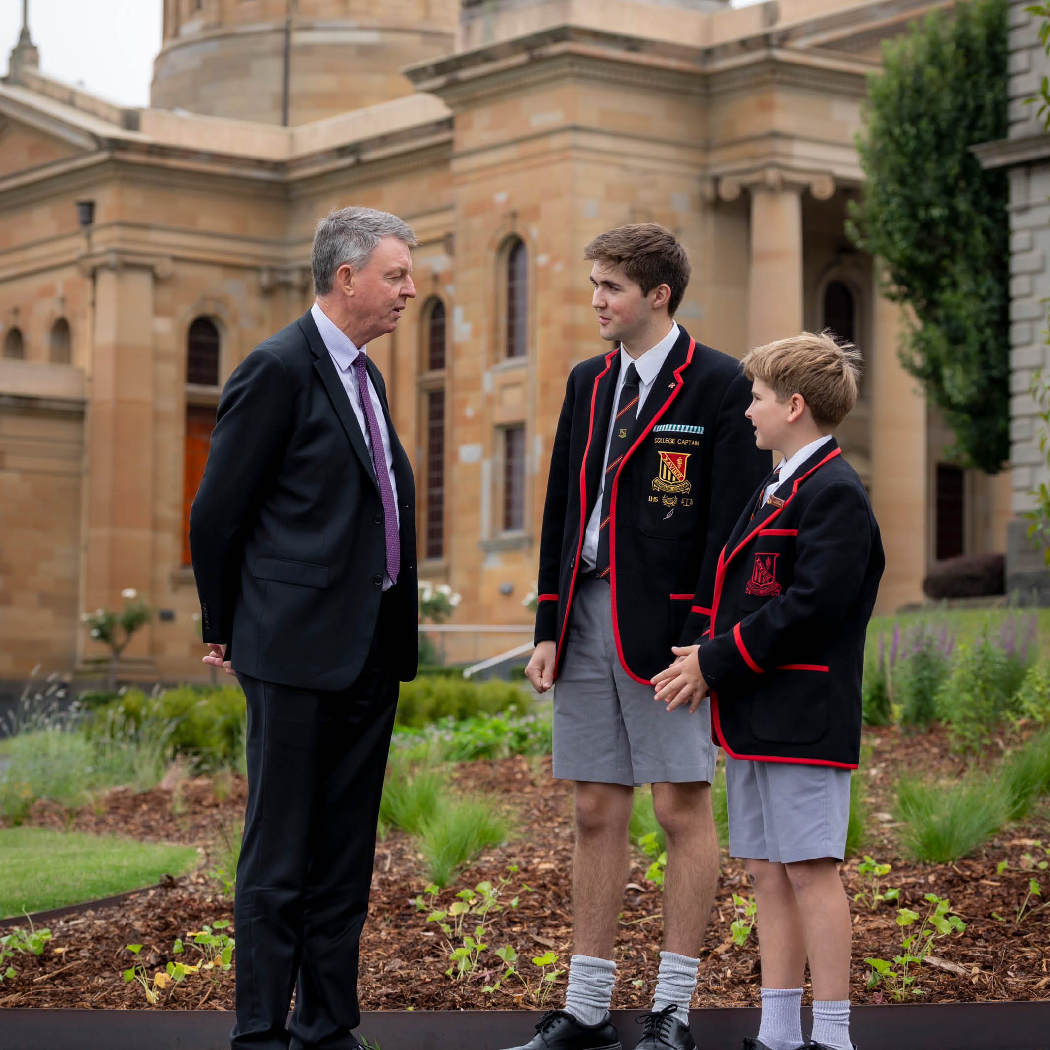 Xavier College students with Principal 